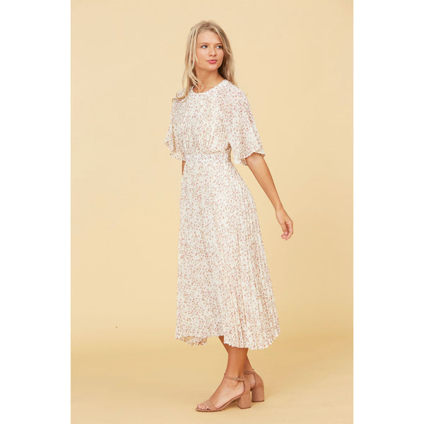 Ditsy Floral Midi Dress in Ivory and Rose
