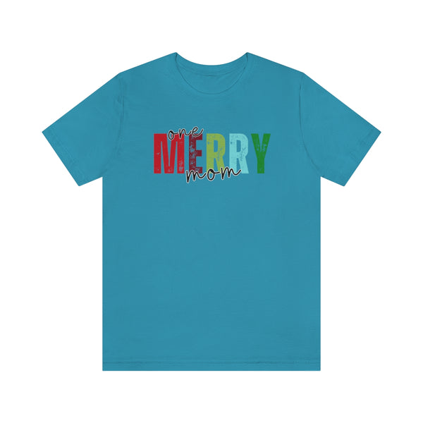 Colorful One Merry Mom Christmas Graphic Tee