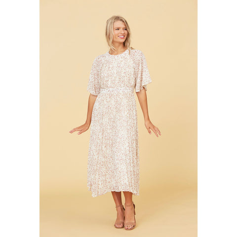 Ditsy Floral Midi Dress in Ivory and Rose