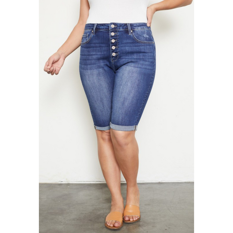 denim bermuda shorts with button fly