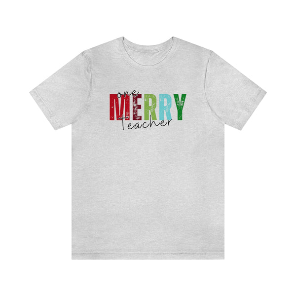 Colorful One Merry Teacher Christmas Graphic Tee