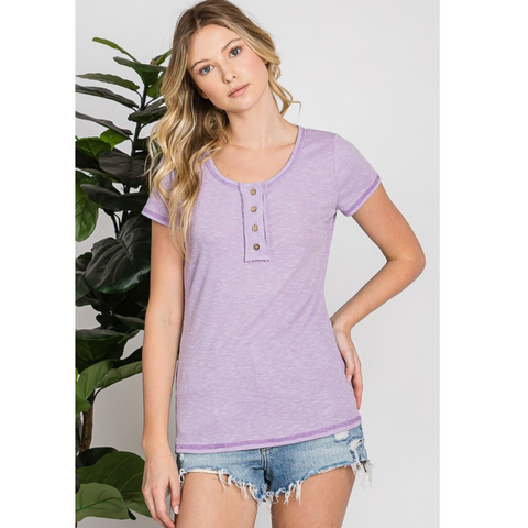 Ribbed Henley Top in Lilac