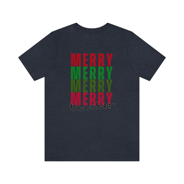 Merry Merry Merry Teacher Christmas Graphic Tee