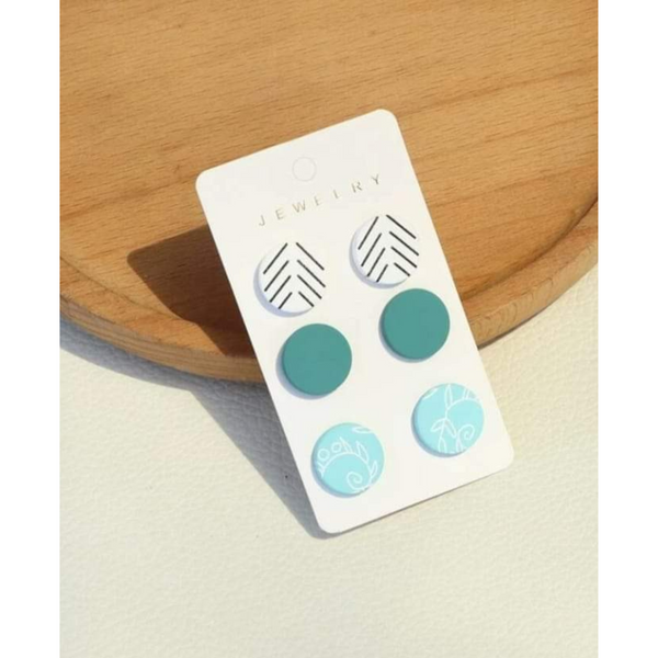 Teal Floral and Geometric Boho Earring Set