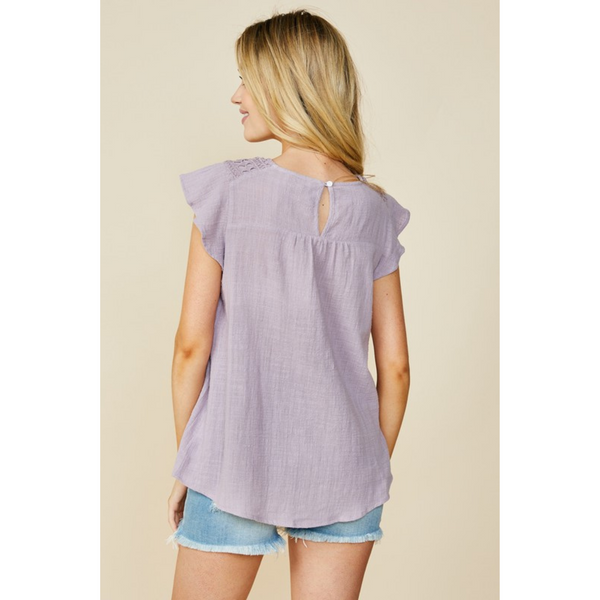 Flutter Sleeve Crochet Top in Lavender