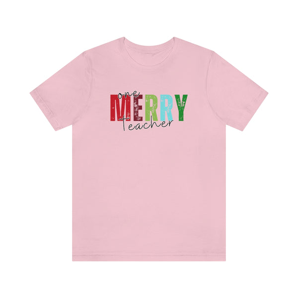 Colorful One Merry Teacher Christmas Graphic Tee