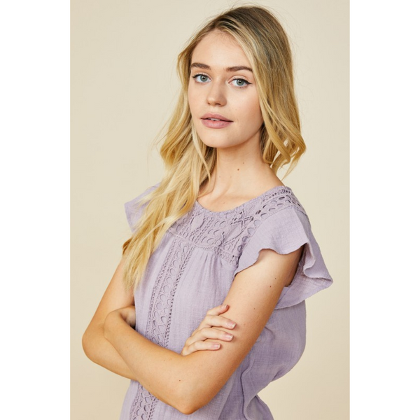 Flutter Sleeve Crochet Top in Lavender