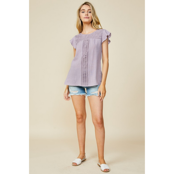 Flutter Sleeve Crochet Top in Lavender