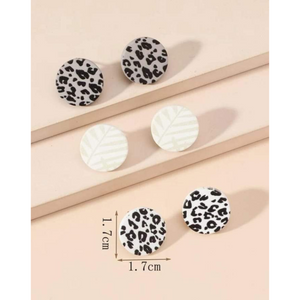 Round Leopard and Leaf Print Boho Earring Set