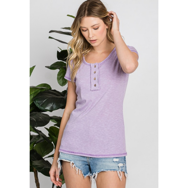 Ribbed Henley Top in Lilac