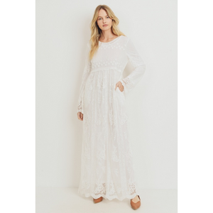 Jocelyn Embroidered White Lace Maxi Temple Dress