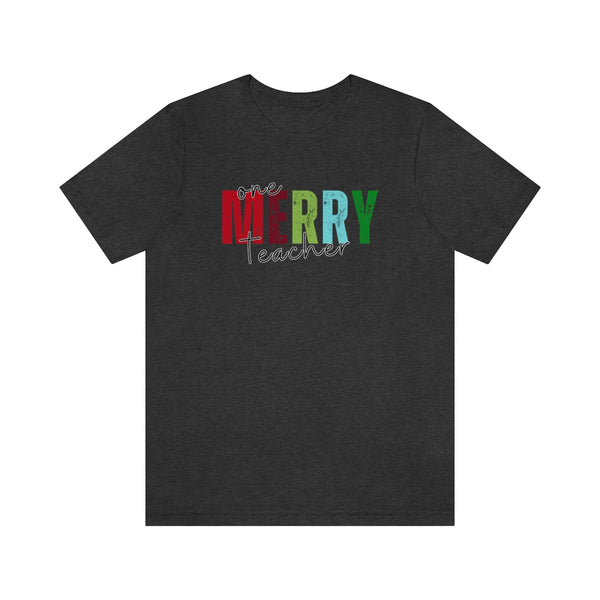 Colorful One Merry Teacher Christmas Graphic Tee