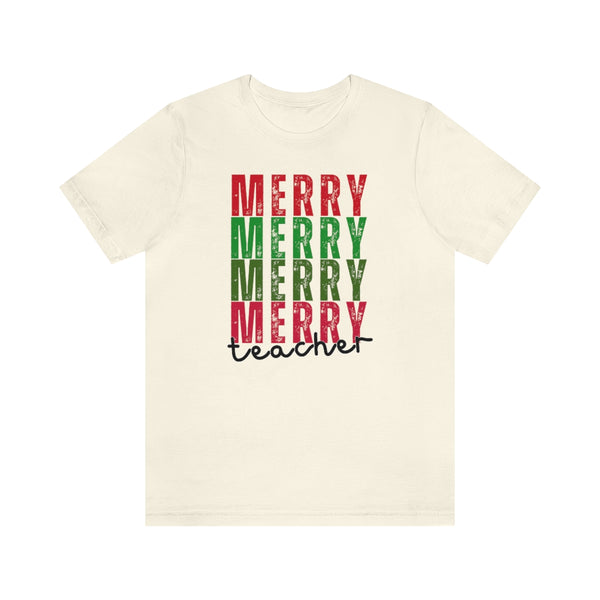 Merry Merry Merry Teacher Christmas Graphic Tee