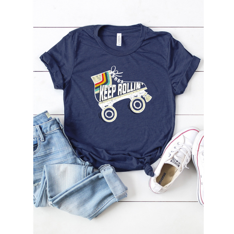 Keep Rollin' Graphic Tee in Navy