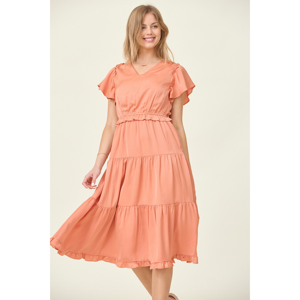 Peachy Keen Ruffle Midi Dress