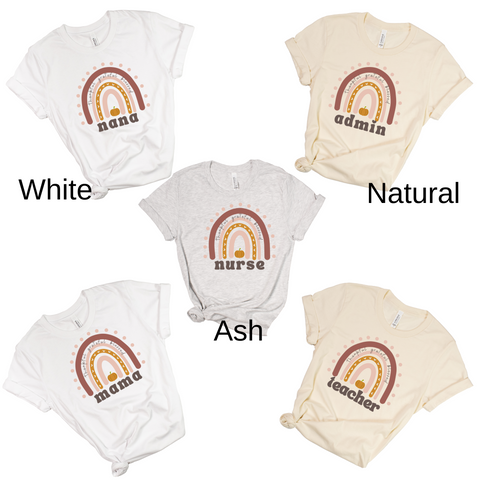 Thankful Grateful Blessed Boho Rainbow Thanksgiving Graphic Tee--Several Options