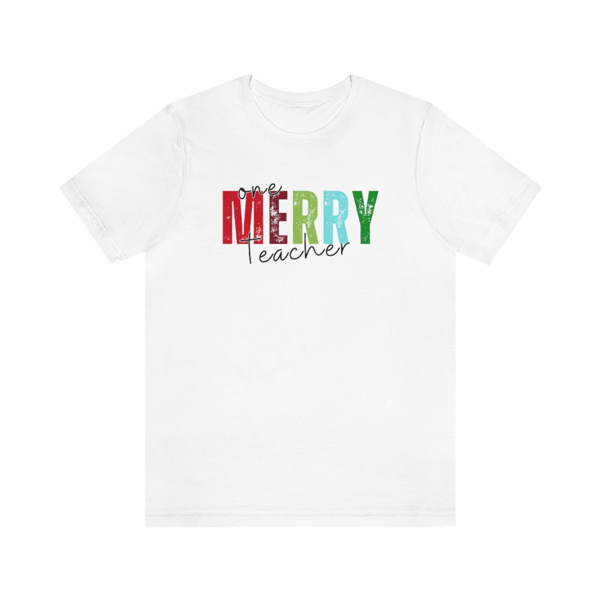 Colorful One Merry Teacher Christmas Graphic Tee