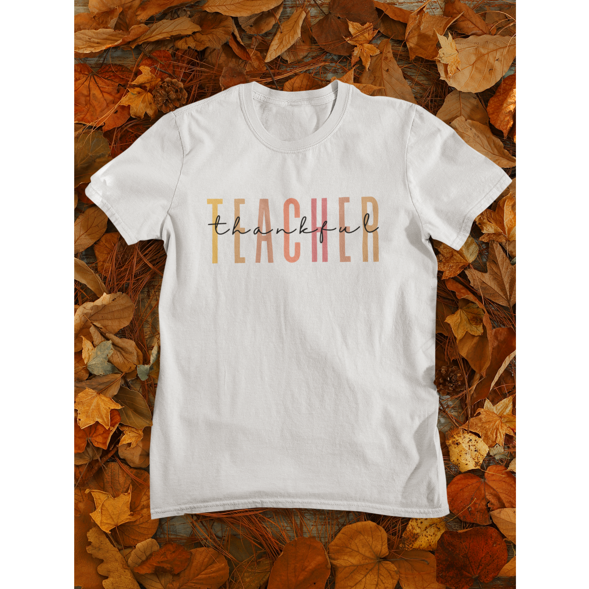 Colorful Thankful Teacher Thanksgiving Graphic Tee