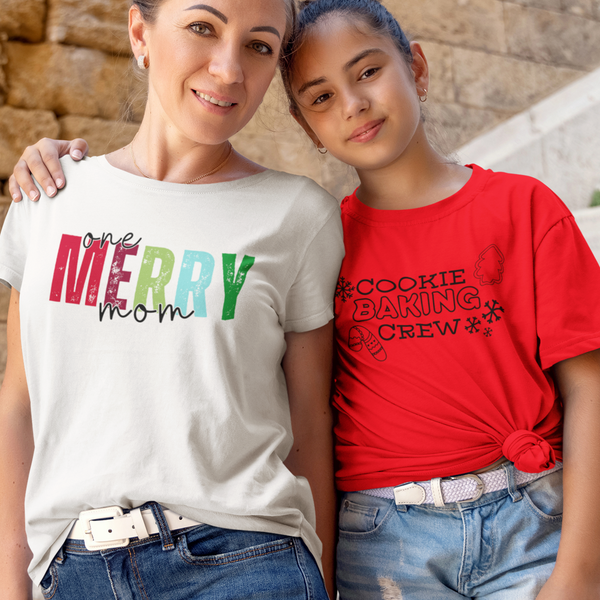 Colorful One Merry Mom Christmas Graphic Tee