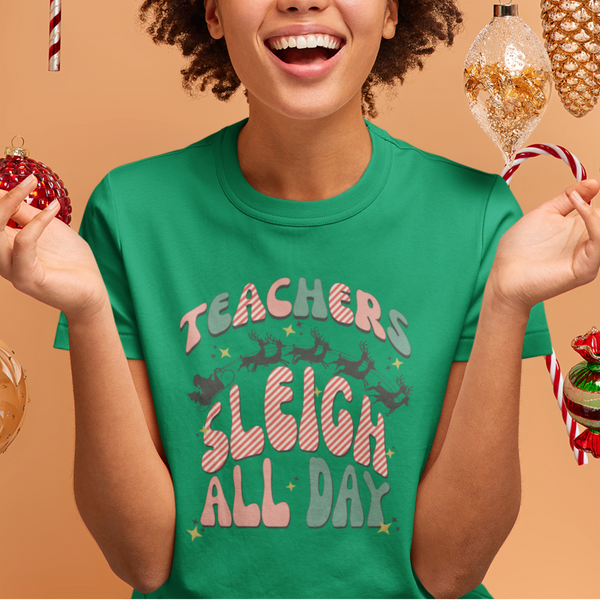 Teachers Sleigh All Day Retro Christmas Graphic Tee